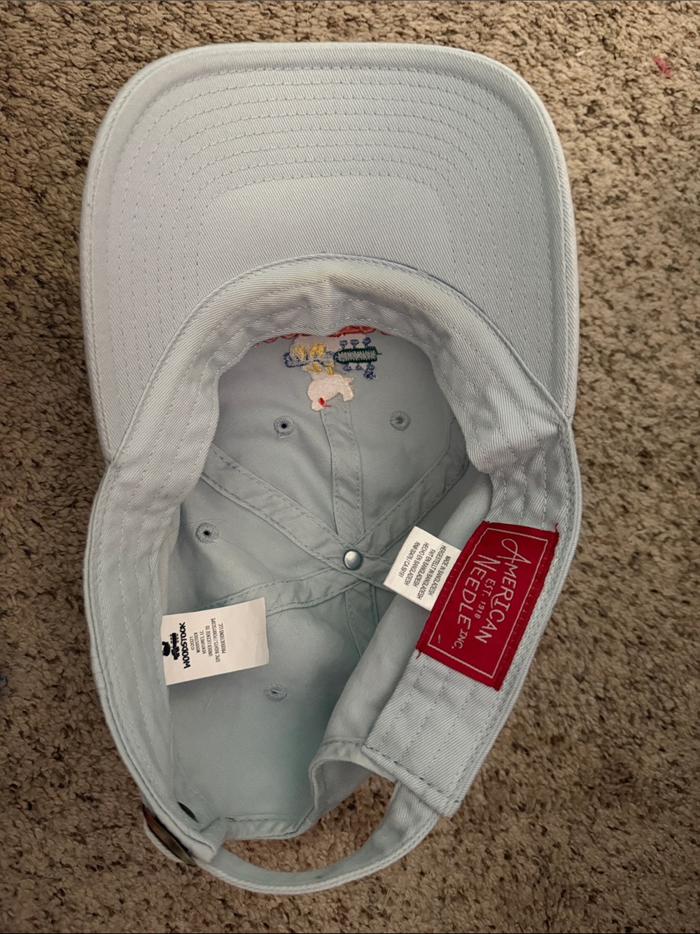 Woodstock Peace & Music Embroidered Light Blue Baseball Cap Music Festival Boho - Picture 2 of 4